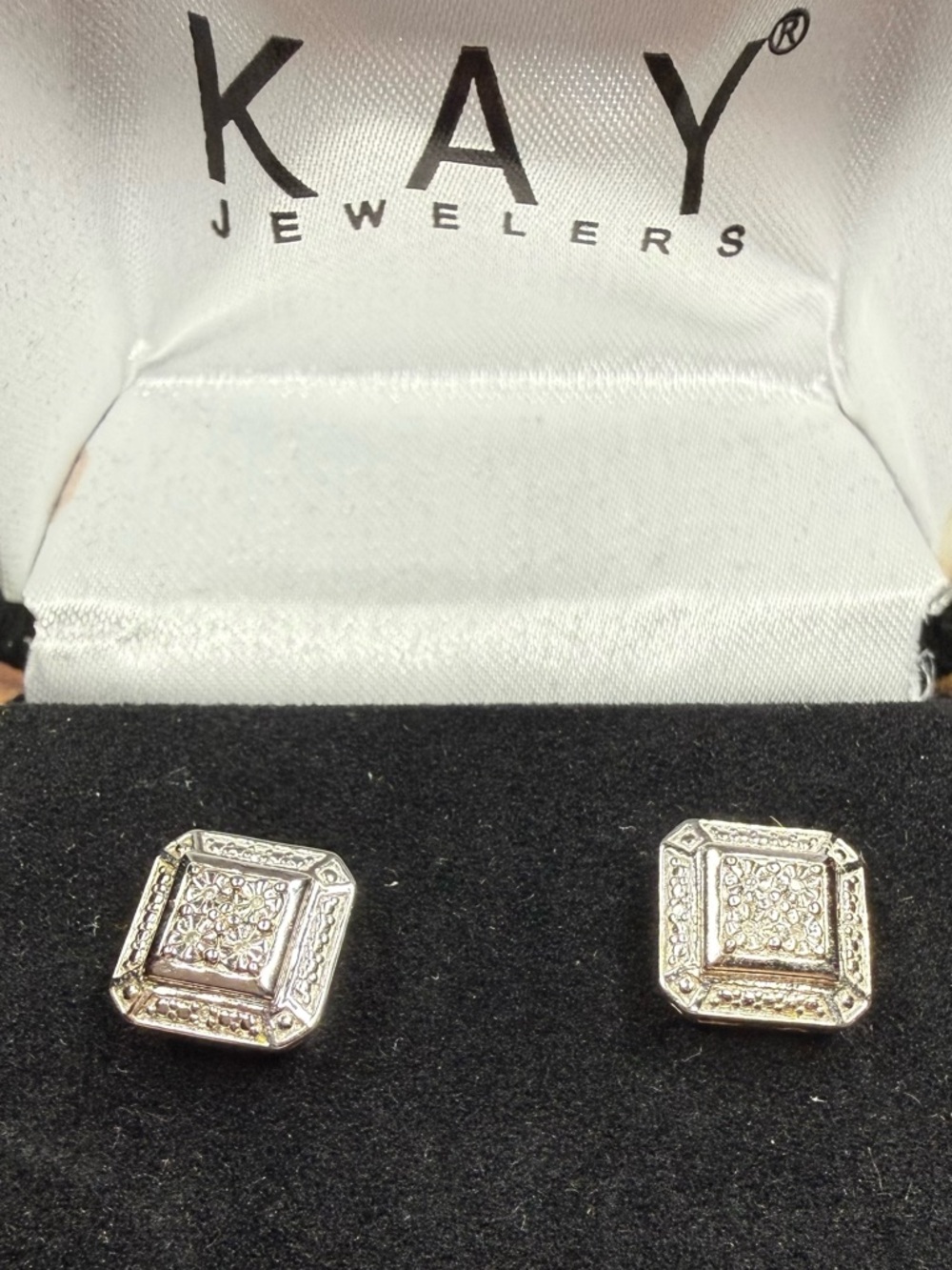 Kay Jewelers Silver Square Halo Diamond Stud Earrings